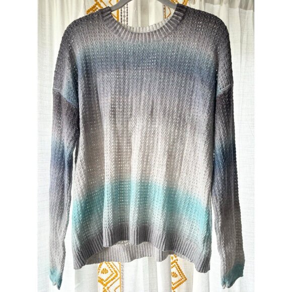 Lisa Todd Color Dreamer Sweater (Size L) Blue Ombré Wool Blend Open Stitch Knit - Picture 2 of 11